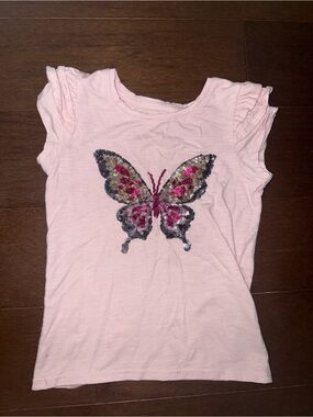 Sonoma Pink Short Sleeve Tee with Sequin Butterfly Motif